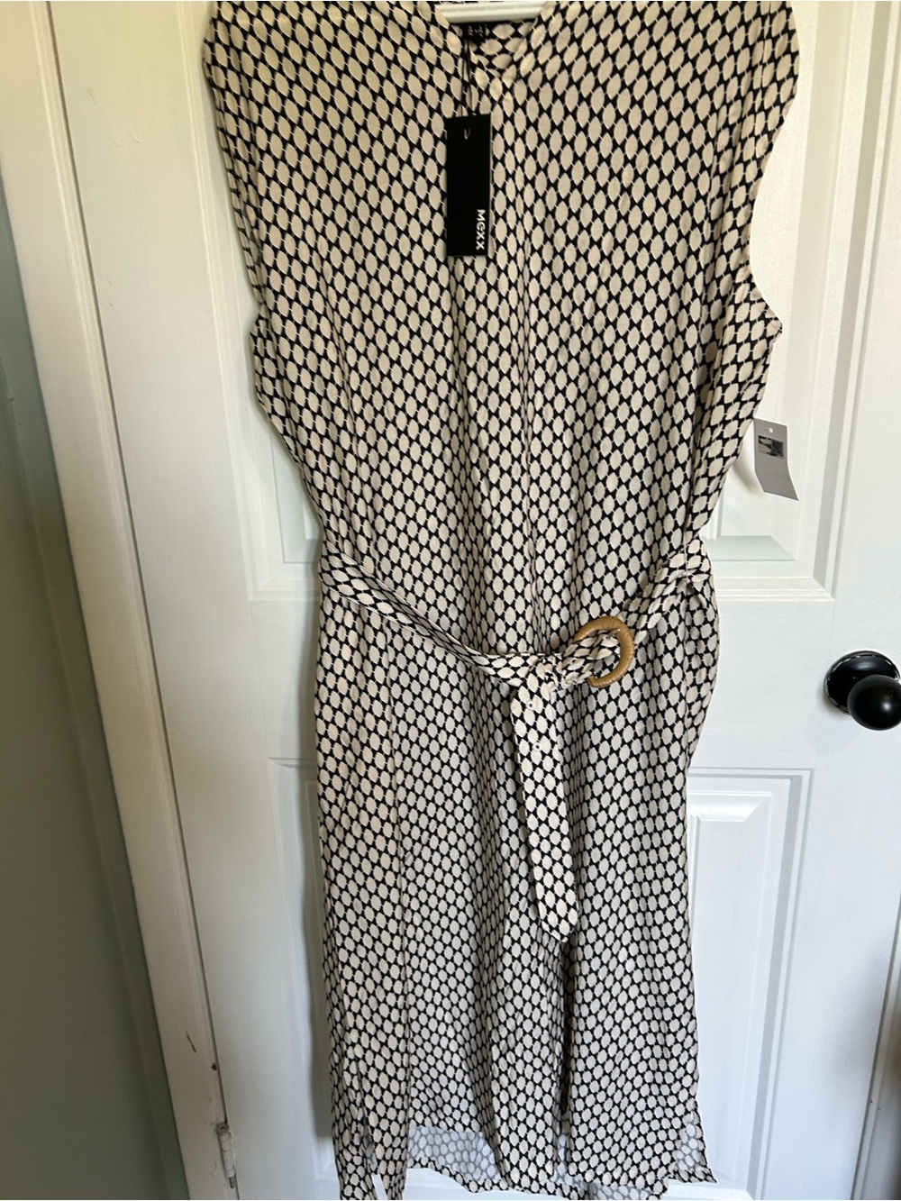 Mexx Black and Cream Geometric Sleeveless Maxi Dress
